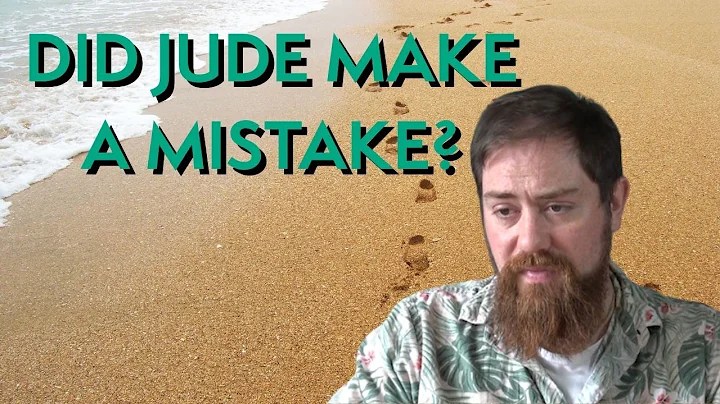 A bearded man in a patterned shirt looks thoughtful against a background of a sandy beach with footprints and gentle ocean waves. Large teal text overlays the scene reading "DID JUDE MAKE A MISTAKE?