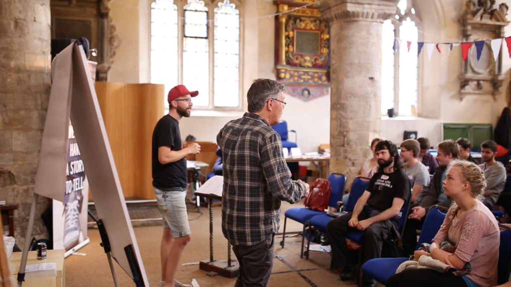 Living and Telling Exeter 2017 Two men teach Living & Telling course in church